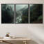 "Misty Forest Landscape", "Hazy Moody Dark Green River Nature", Tranquil Panoramic Modern Rustic Woodland Wall Art-119385153-91258538