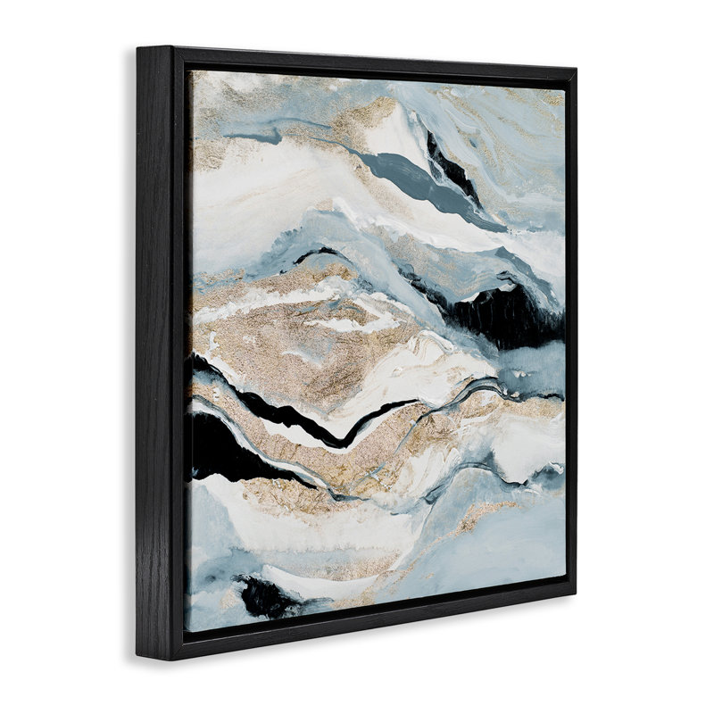 Art mural bleu sur toile flottante à motif de géode naturelle par Lanie Loreth, Cadre flottant noir de jais