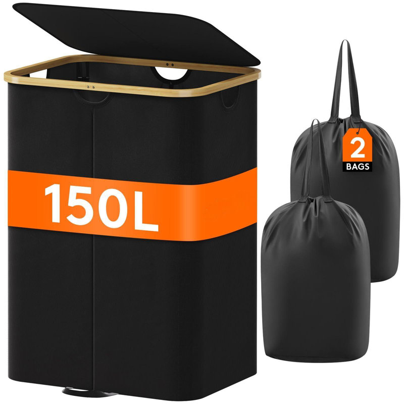150L Double Laundry Hamper with Lid, Black