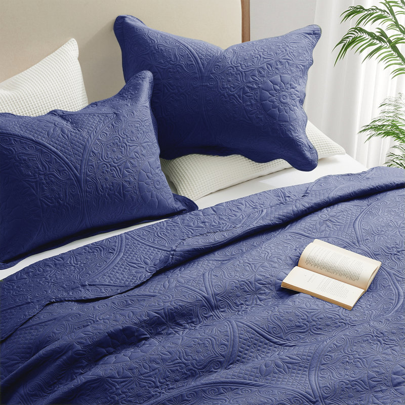 Ensemble de couvre-lit matelassé réversible léger toutes saisons avec taies décoratives, Marine