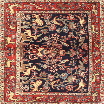 Tapis rouge / noir à motif floral