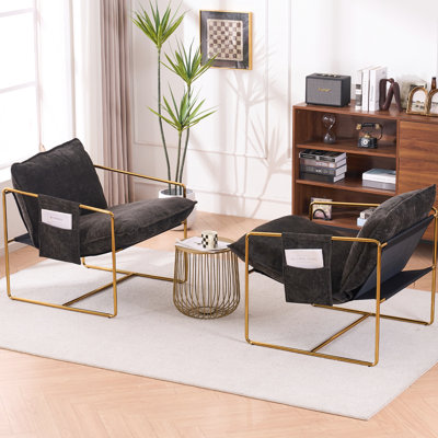 2 fauteuils dans 1 boîte. Style gris foncé. Cadre métallique, doré - Modifications. Coussins en mousse Cushy, tissu velours lisse. Pour le salon, la chambre à coucher. Tendance
