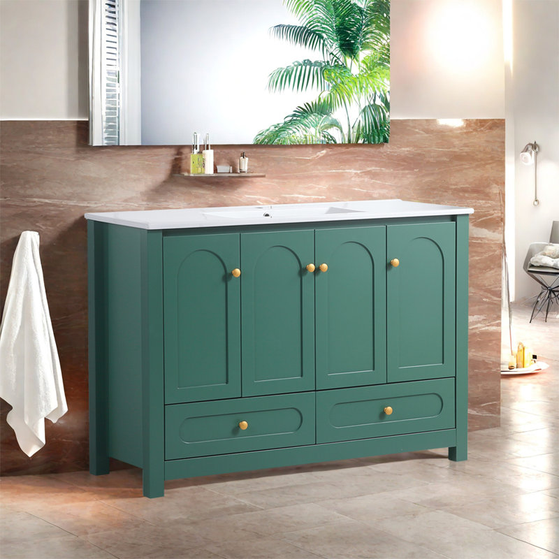 Meuble-lavabo 48 po avec lavabo en céramique, Vert