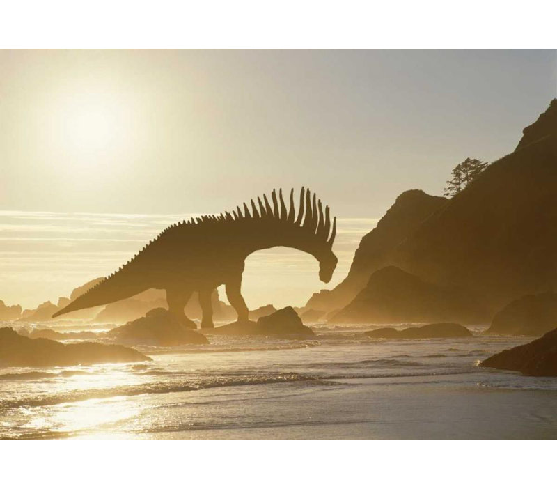 «Rosecliff Heights Zuckerman», art sur toile tendue par Jim Gallery: concept de dinosaure Amargasaurus sur un rivage de l'océan