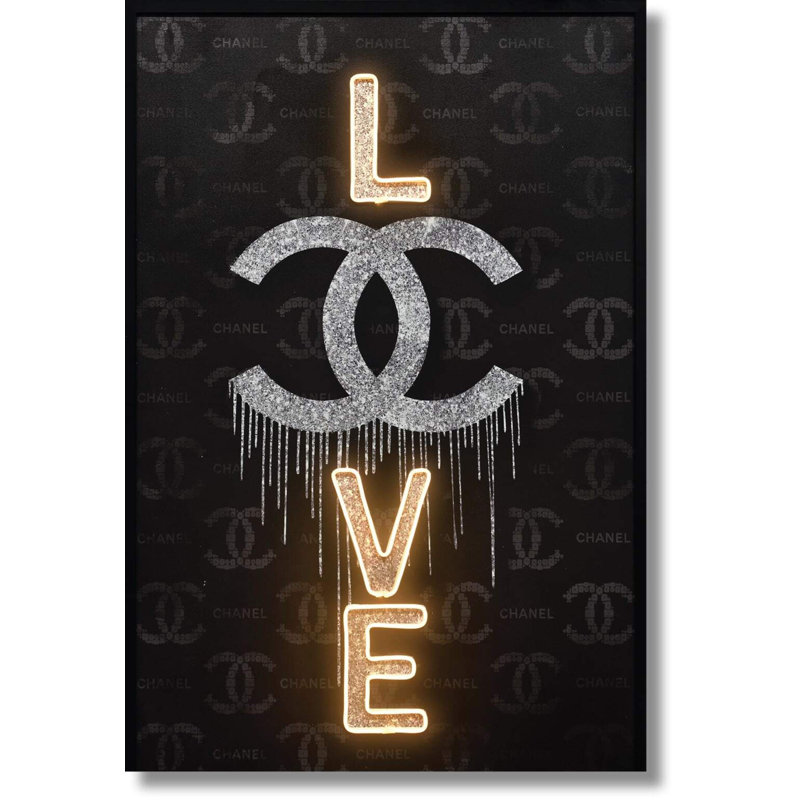 Art mural sur toile néon Dripping Devotion - 33 po x 48 po - cadre noir