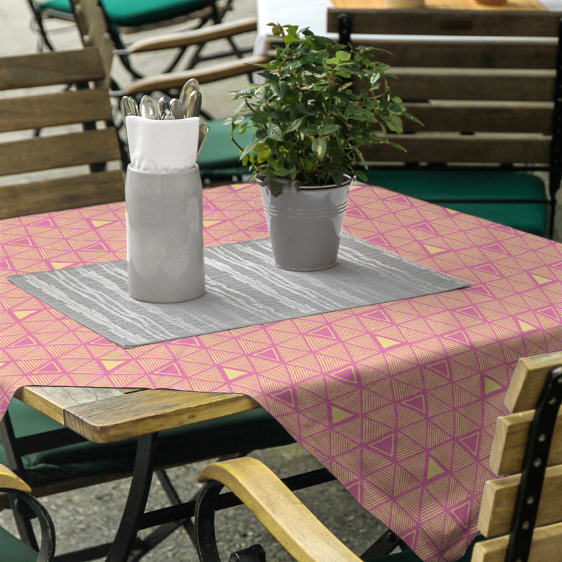 Classic Hand Drawn Triangles Tablecloth, Pink/Yellow