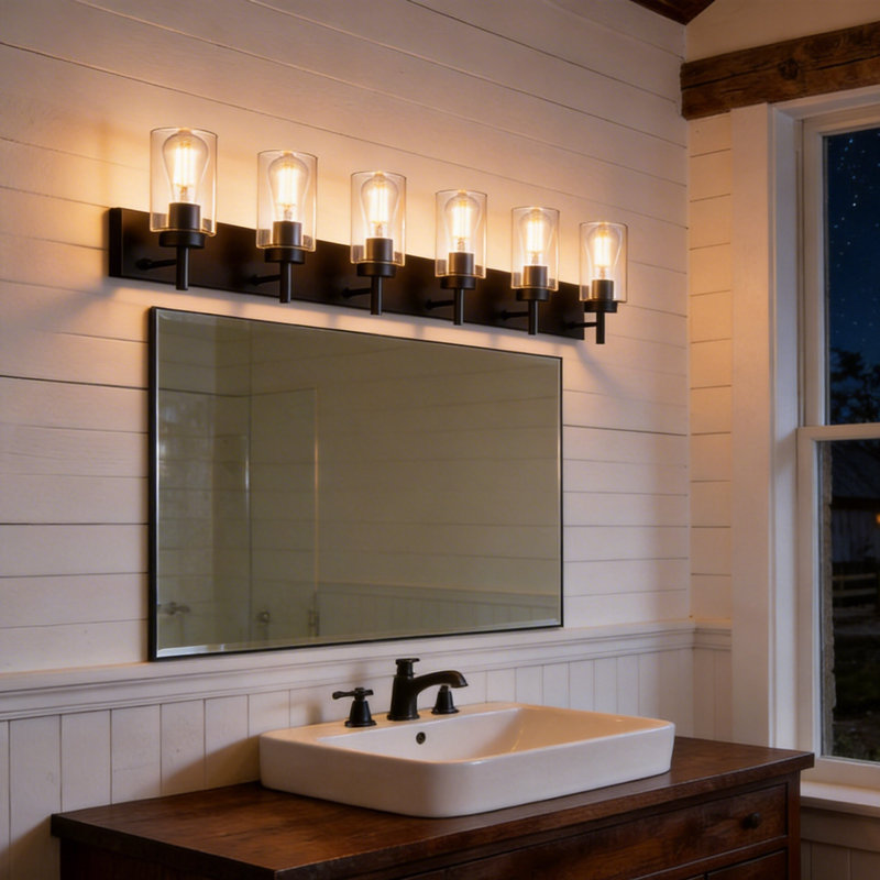6-Light Bathroom Vanity Lights Black Bathroom Lighting Fixtures Over Mirror with Clear Glass Shade, Modern Wall Sconce Vanity Light Fixtures for Bedroom Living Room
