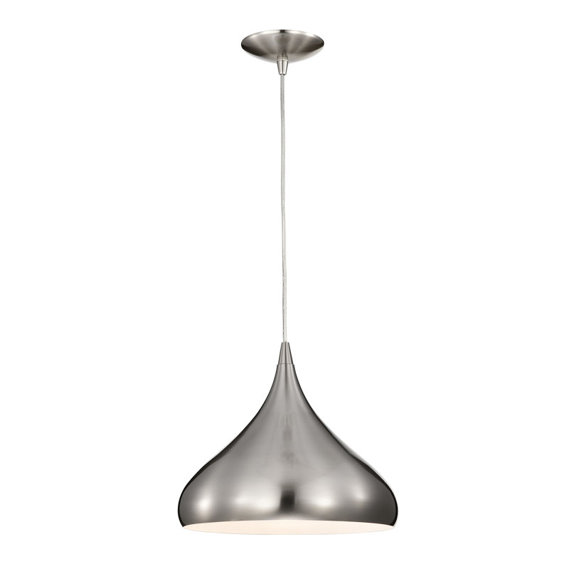 1 lumière 12 po Luminaire suspendu simple avec abat-jour en métal en forme de goutte, Nickel brossé