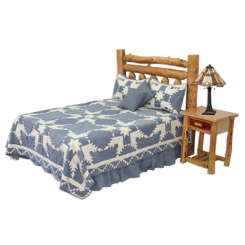 Feathered Star Rustic Cotton Patchwork Quilt, Blue, Queen Quilt
