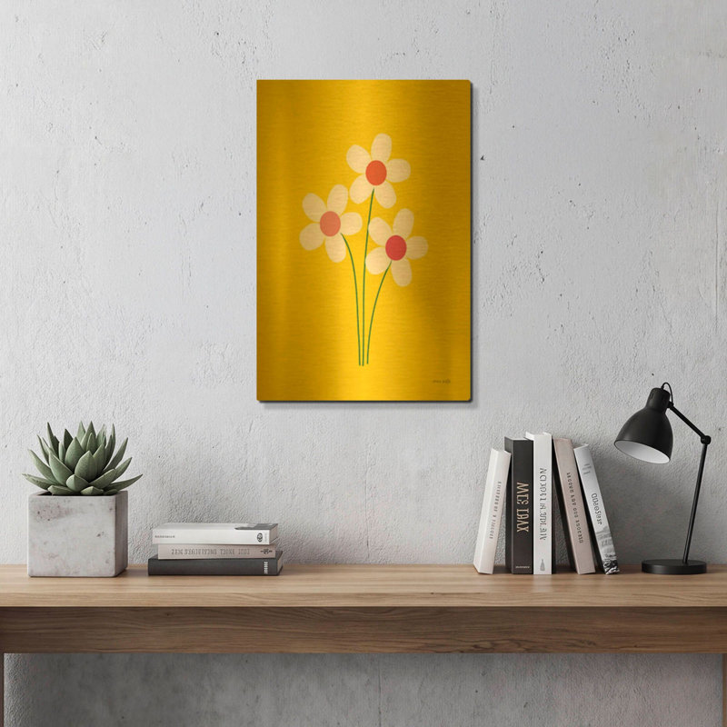 « Marguerites II » d'Ann Kelle, tableau mural en métal doré, 40,6 x 61 cm, 16 po x 24 po