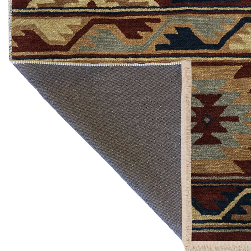 Tapis décoratif multicolore à motif géométrique à franges, Rectangle 4 pi 11 po x 9 pi 10 po