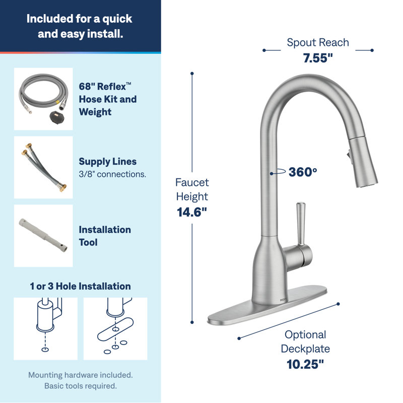 Adler Pull Down Single Handle Kitchen Faucet with Accessories, Spot Resist Stainless