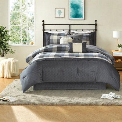 Premium Grey 7 Piece Bedding Set, Polyester Herringbone, Rustic Farmhouse Comfort