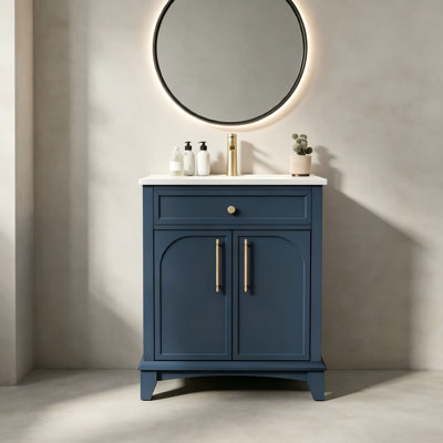 27.8" Modern Freestanding Bathroom Vanity Sink Combo, Mid‑Century Restroom Storage Cabinet with Painted Finish & Metal Handles,White