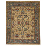 Charleigh-Keshan Hand Knotted Wool Oriental Area Rug in Gold
