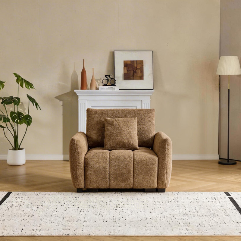 39.6‘’ Brown Boucle American Tufed Club Chair, Brun, 1