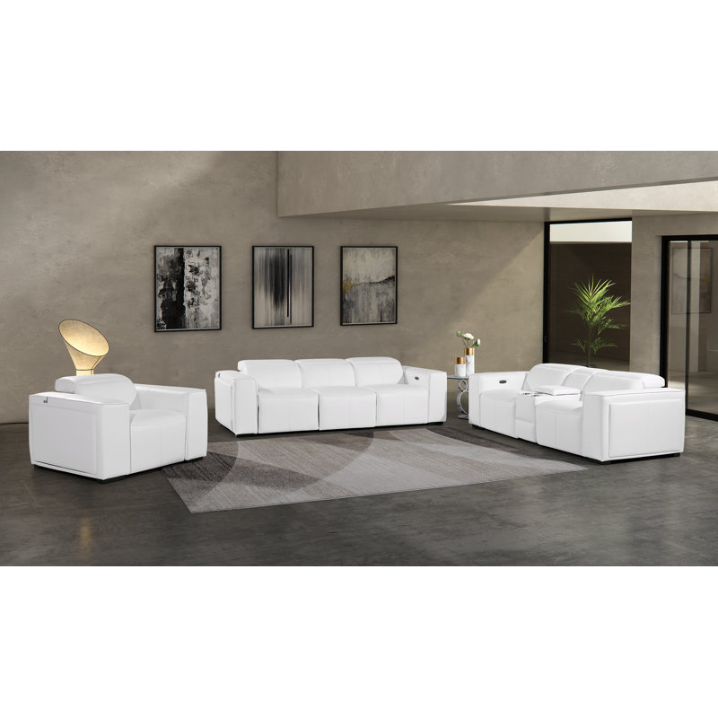 Ensemble de canapé inclinable électrique, de causeuse console et de fauteuil avec accoudoirs électriques Jesolo, Blanc
