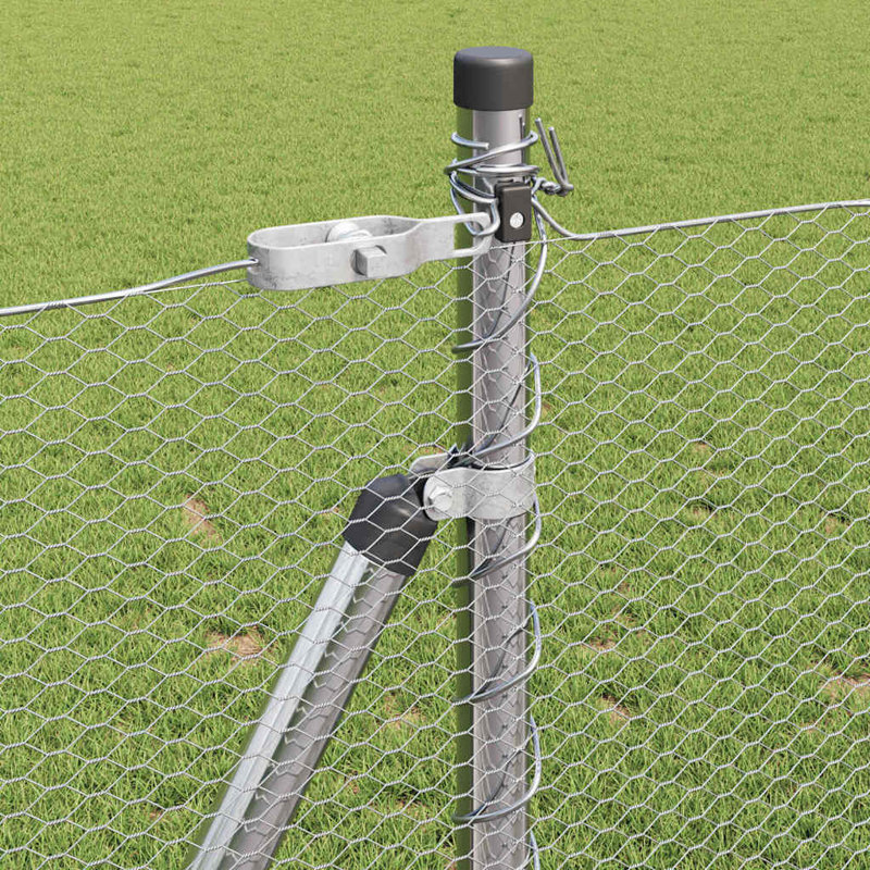 Vidaxl Fence With Posts PVC-Coated Steel, Silver, 100cm H x 2500cm W x 3.2cm D