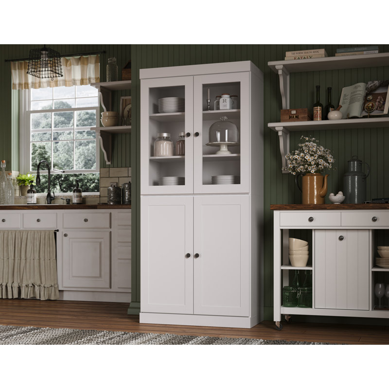 Garde-manger Palace 100% bois massif 32 po avec verre transparent, portes Shaker et tablettes réglables Palace Imports, Blanc