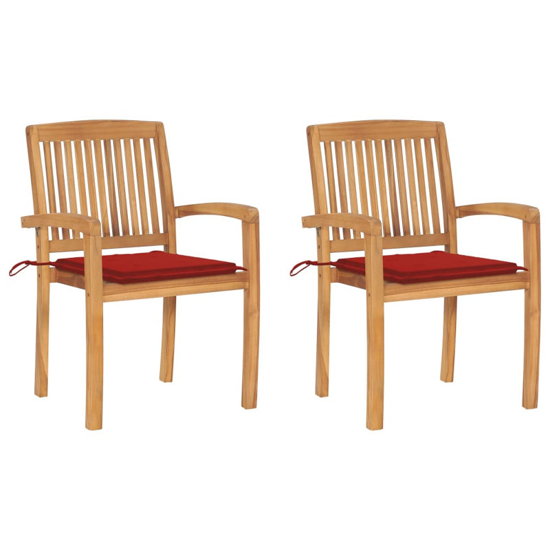 West Boylston Teak Patio Chair with Cushions, Red 1