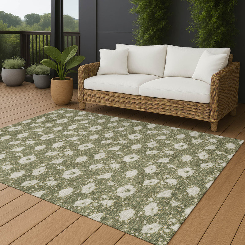 Machine Washable Indoor/Outdoor Chantille ACN2792 Floral Rug, Olive, 9' x 12'
