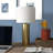 York 16" Tall Mini Lamp with Fabric Shade in Brass/White-1141854287