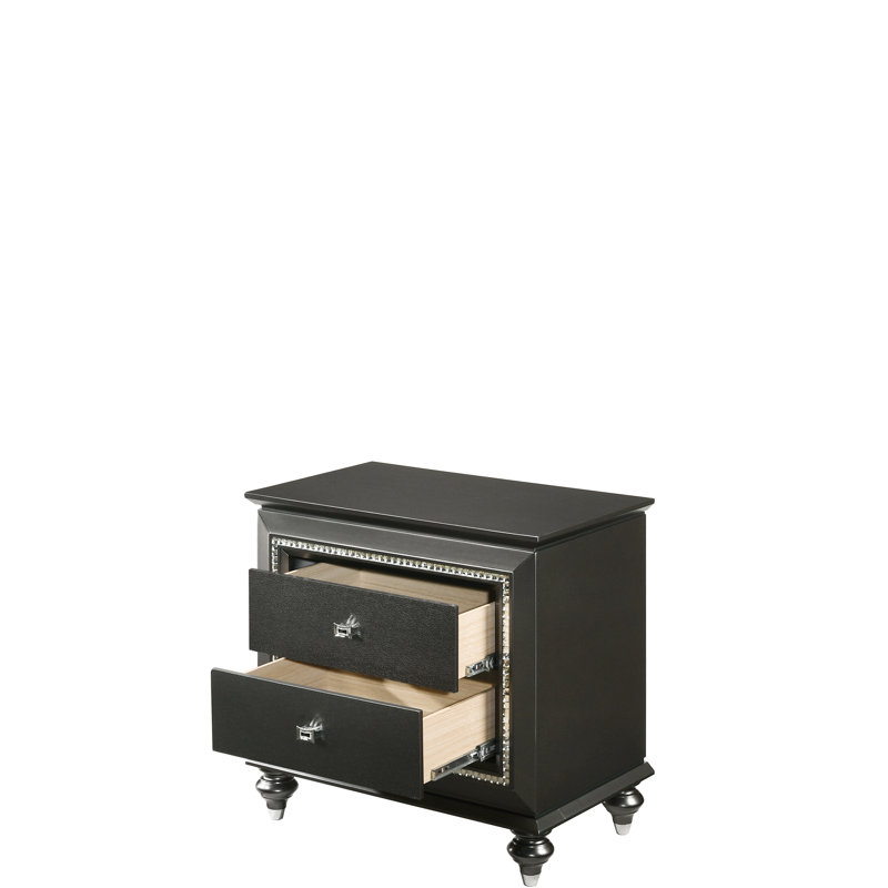 Table de chevet gris métallique avec 2 tiroirs - Design élégant, fabrication en gris sophistiqué, grand espace, doublée de feutre
