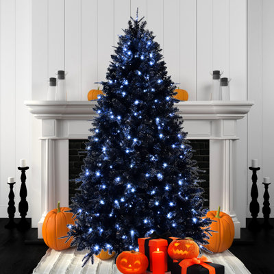 Arbre de Noël artificiel noir de 5 pi, 250 lumières à DEL blanches, 1076 pointes Pe +, branches articulées pour un assemblage rapide et une configuration simple,