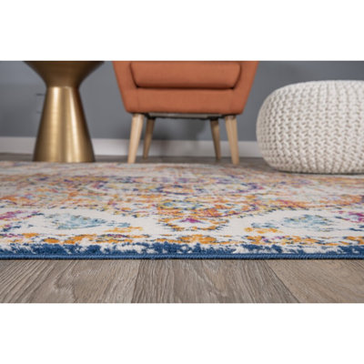 Beverly Oriental Orange/Blue/Cream Area Rug