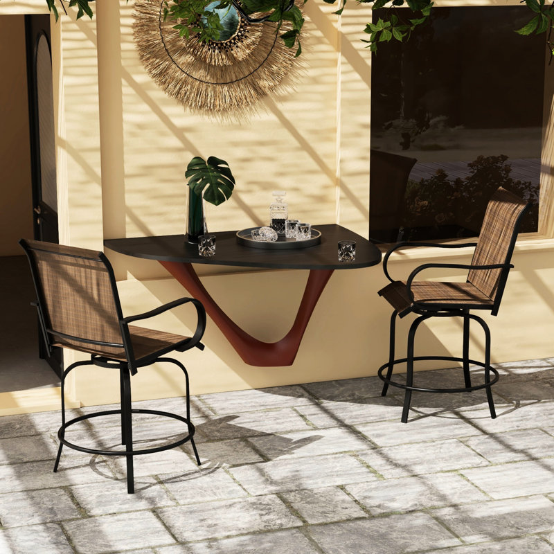 360 Swivel Poolside Dining Bar Stools, Of 2 Tan Chairs With , High Mesh Fabric & Steel Frame For Patio, Balcony, Backyard 2Pcs Patio Poolside,