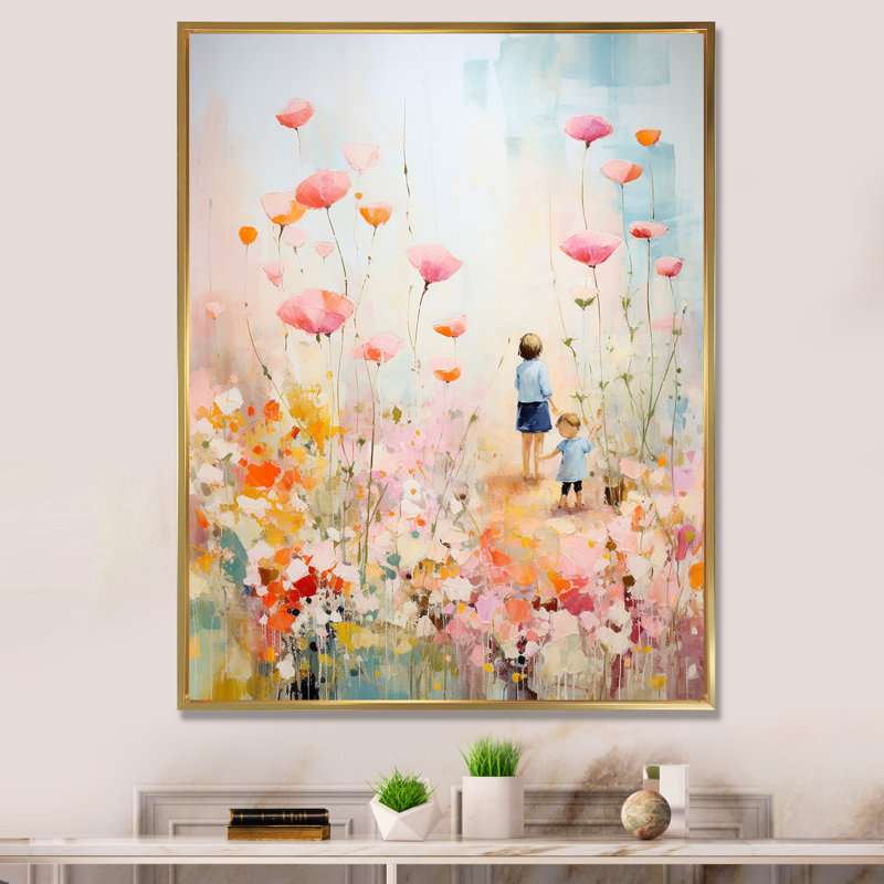 Art sur toile Whimsical Kids floral Haven II - Children, Cadre flottant doré, H 40 po x l 30 po x P 1,5 po