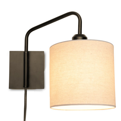 Ahmara Swing Arm Black Plug in Wall Light with Shade