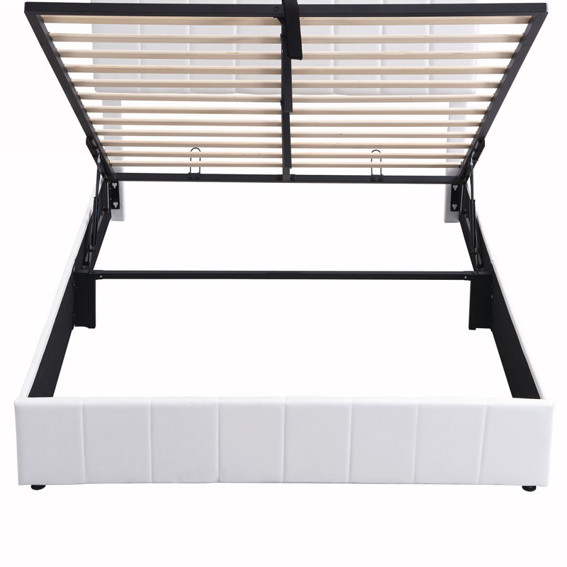 Queen Size Upholstered Platform Bed, White