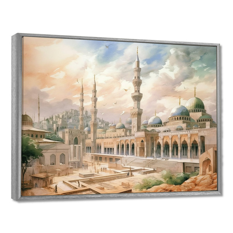 Mosquée religieuse The Mystets II - art mural, H 12 po x l 20 po x P 1 po, Encadrement argenté