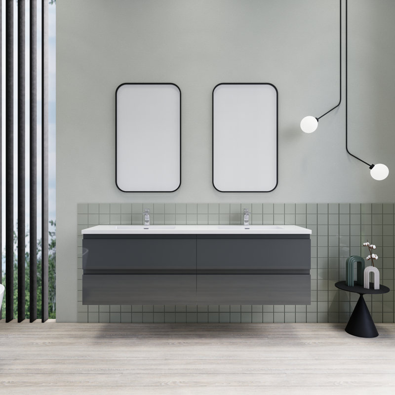 Alcester 71'' Double Bathroom Vanity with Resin Top, Gloss Gray