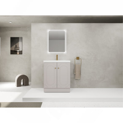 Freestanding Bathroom Vanity with White Sink & 2 Soft-Close Cabinet Doors