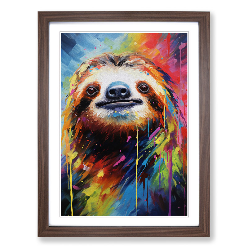 Sloth - Single Picture Frame Print on Wood, Walnut Framed, 64cm H x 46cm W