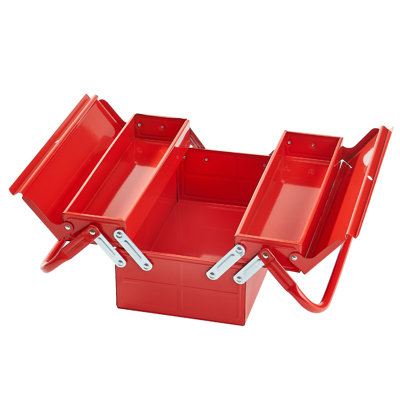 Boîte à outils Boîte à outils pliante en porte-à-faux à 2 niveaux et 3 plateaux avec poignée, 14 po, rouge | Dimensions totales: 17,09 po x 11,30 po x 10,12 po | Matériau: acier Q235 | Couleur: rouge
