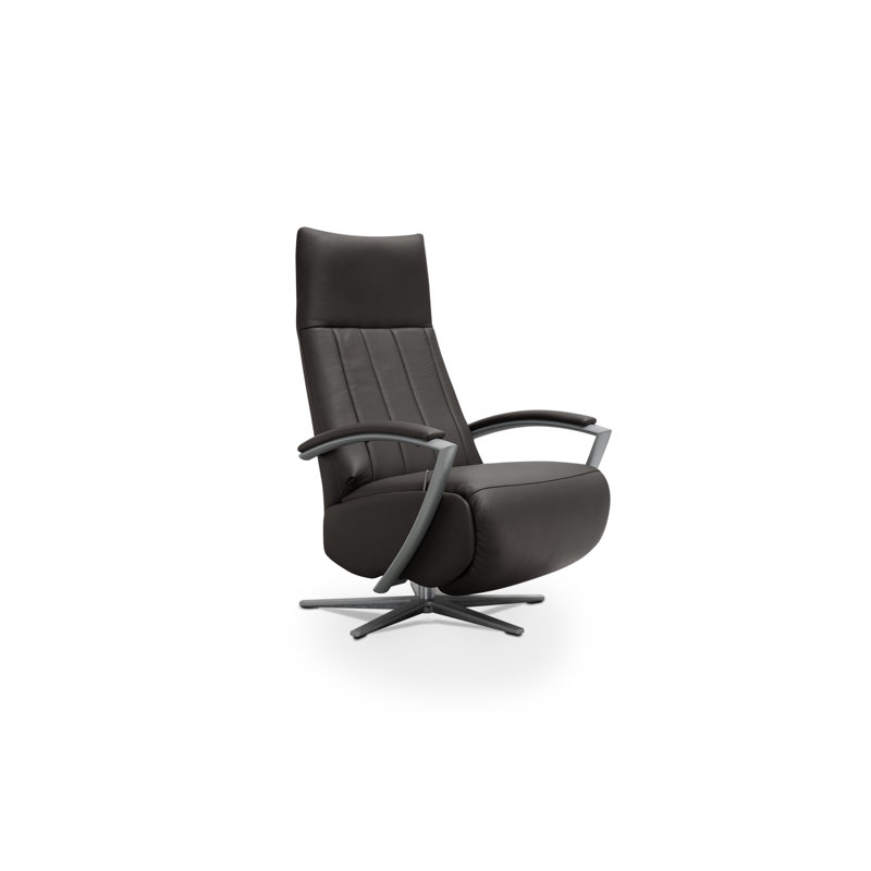 Theodosius 68cm Wide Genuine Leather Swivel, Anthracite-Dark Grey