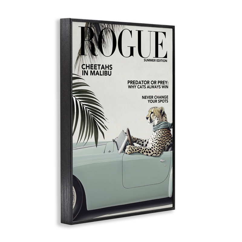 «Rogue Cheetah», estampe numérique encadrée par Annabelle Hall, H 18 po x l 12 po, Giclée encadrée noir minuit