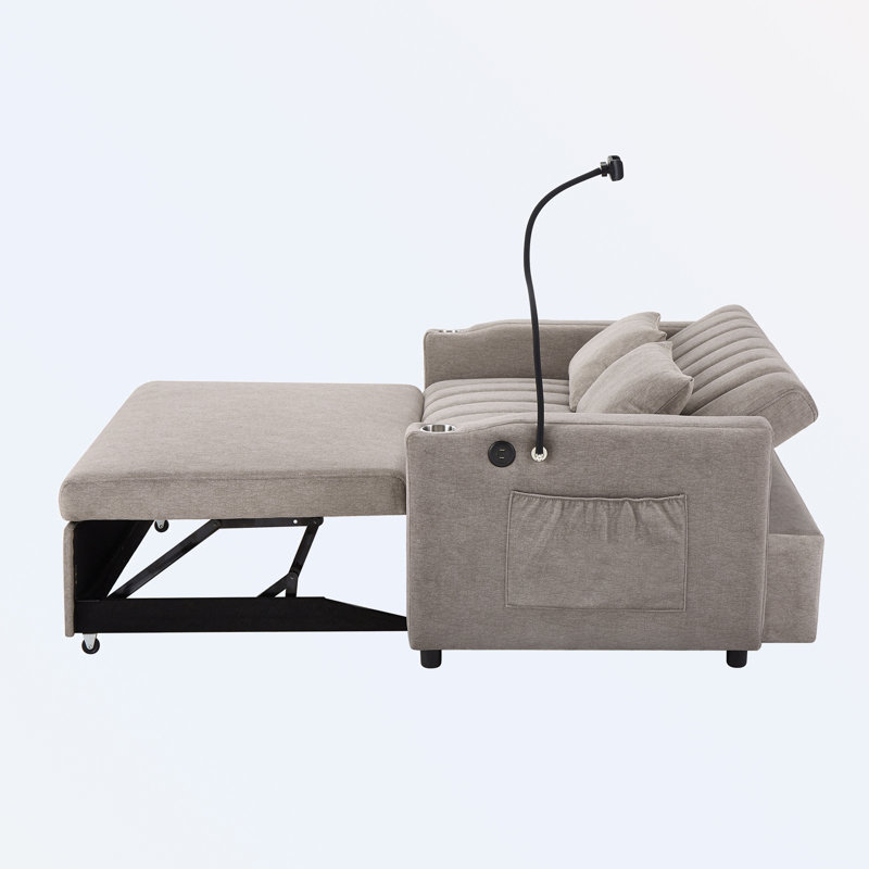 Causeuse avec accoudoirs carrés de 55,9 po, Mélange de polyester gris clair