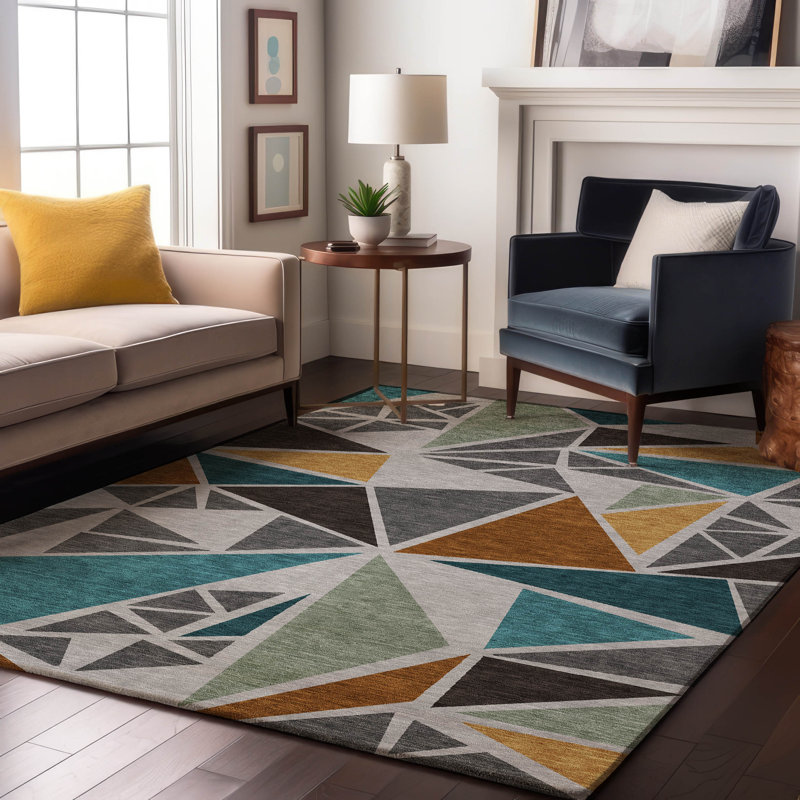 Tapis géométrique de qualité supérieure lavable à la machine Ketterer AMF1039, Rectangle 10 pi x 14 pi