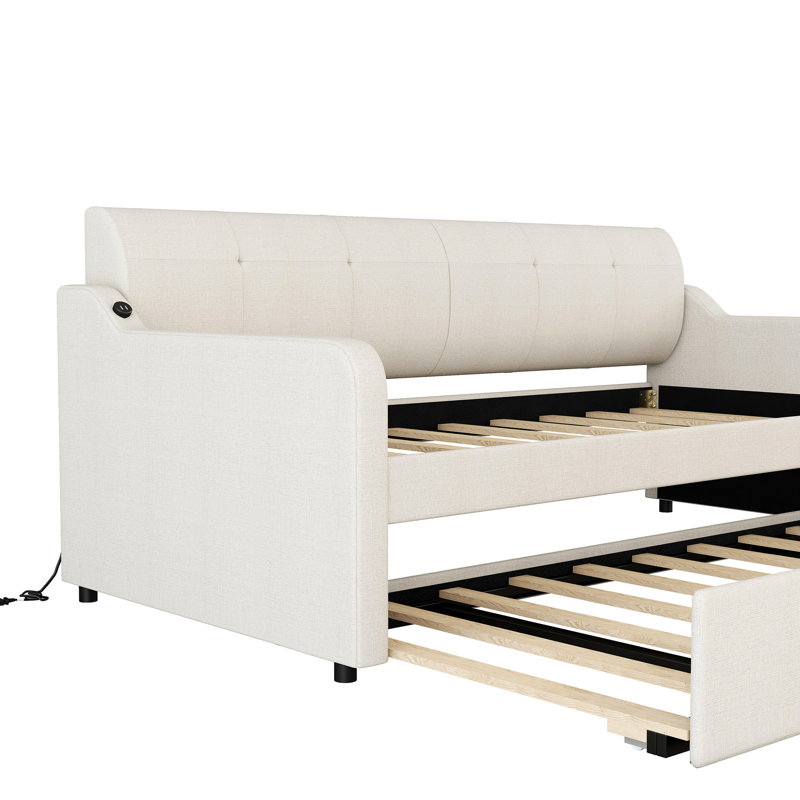 Lit de jour simple avec couchette et douille - Beige Placid et charge élégante