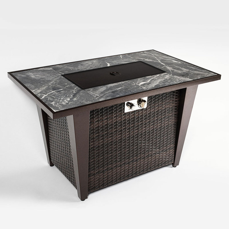 Table de foyer avec plateau en tuiles, pare-vent en verre et housse de pluie, couvercle