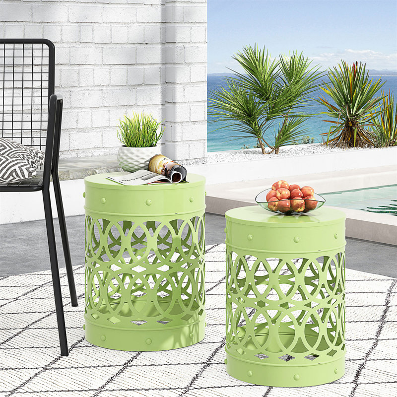 Outdoor Metal S/2 End Table, Green