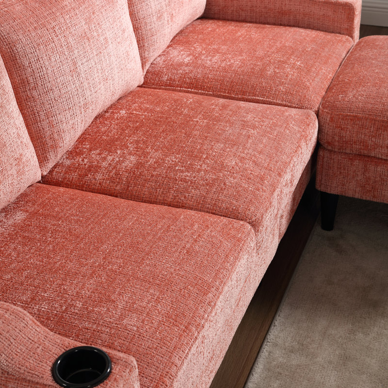 Adylynn Upholstered L-Shaped Sectional, Pink Chenille