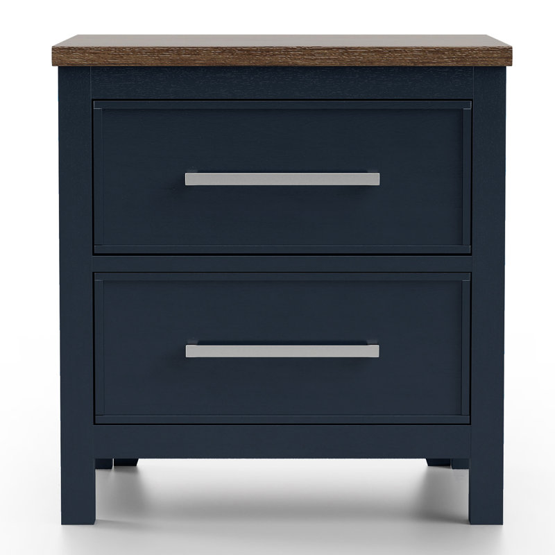 Table de chevet 2 tiroirs Lonegan, Bleu; brun