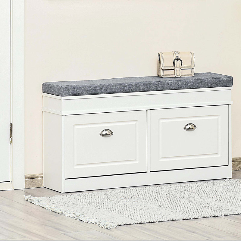 Banc à chaussures pour vestibule, rangement avec coussin, 2 tiroirs, tablette réglable