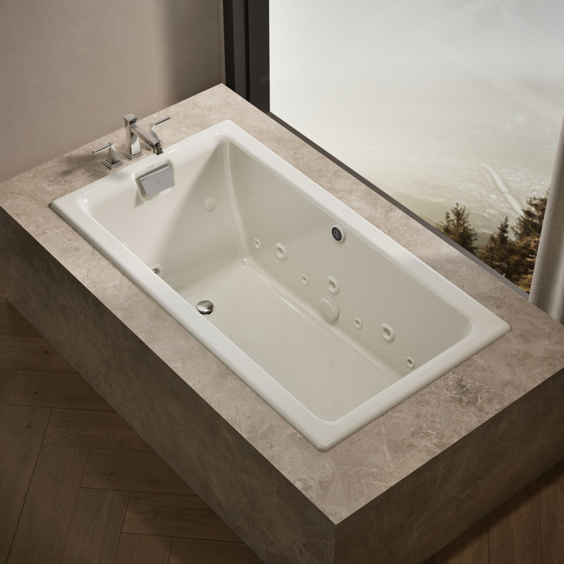 Tea-for-Two® 66" x 36" Dop-In Effervescence Whirlpool Bath with Spa Package, Biscuit