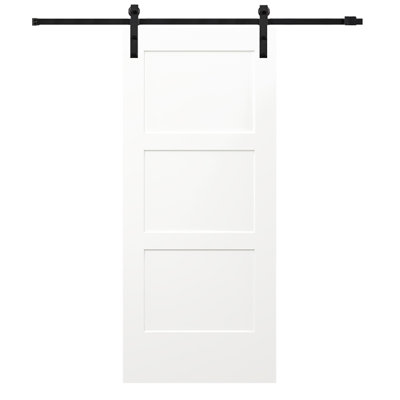 Panelled Manufactured Wood Primed Birkdale Barn Door with Installation Hardware Kit